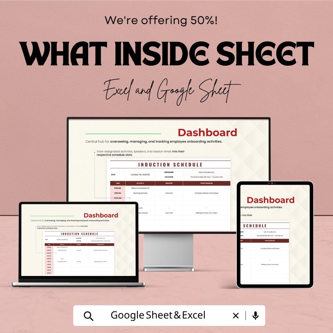 Induction Schedule Template | Employee Onboarding Planner | HR Training Schedule Template | Staff Onboarding Tracker Sheet