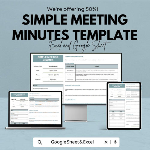 Simple Meeting Minutes Template | Meeting Notes Tracker | Business Meeting Agenda | Corporate Meeting Log | Editable Meeting Record