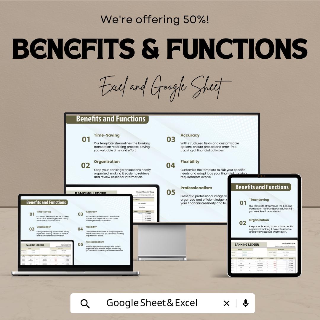 Banking Ledger Template | Bank Transaction Tracker | Account Register Spreadsheet | Personal and Business Finance Ledger