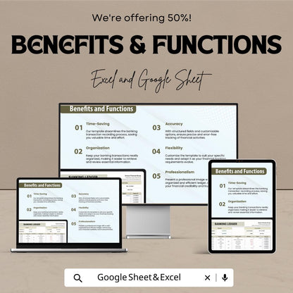 Banking Ledger Template | Bank Transaction Tracker | Account Register Spreadsheet | Personal and Business Finance Ledger