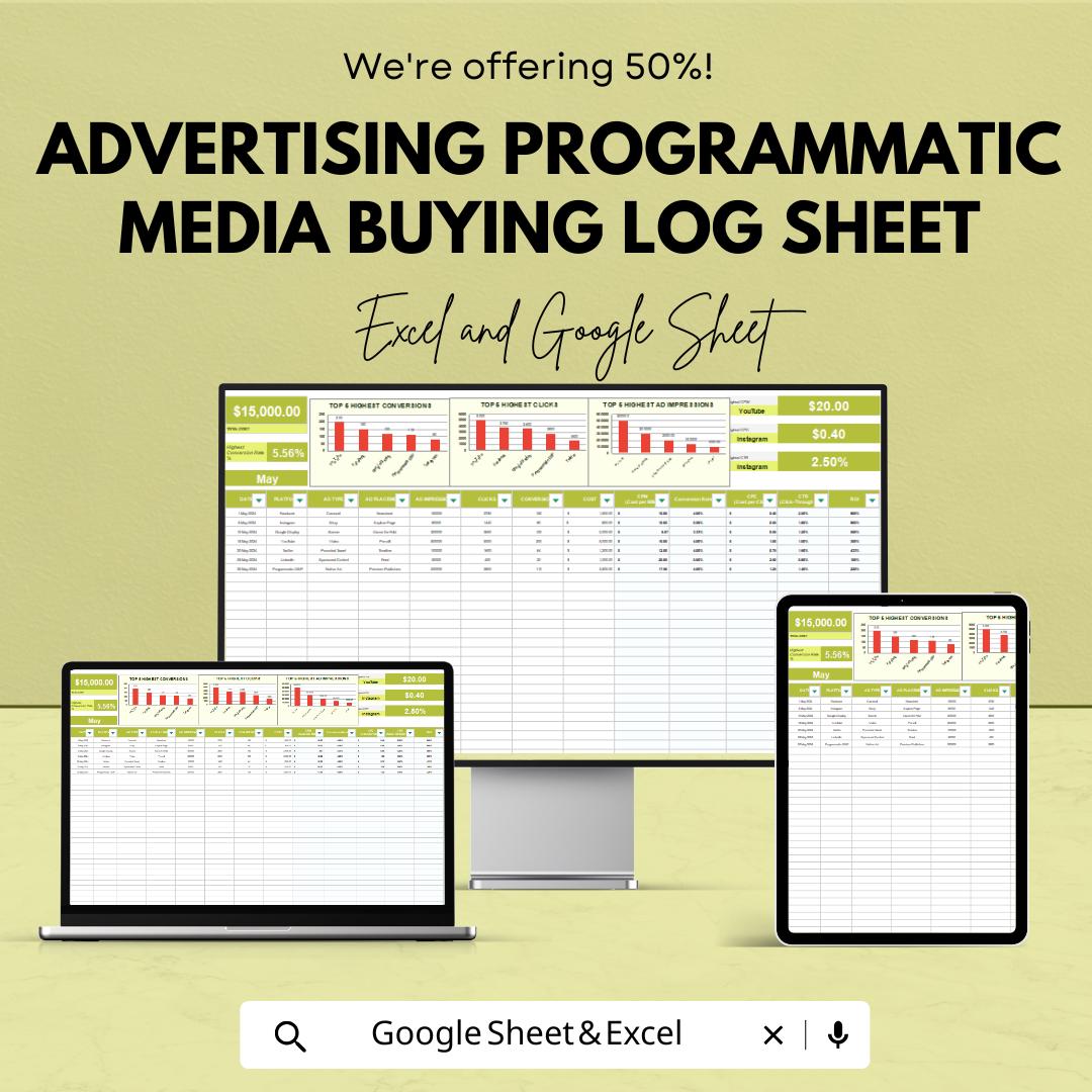 Advertising Programmatic Media Buying Log Sheet - Track Ad Campaign Performance in Excel & Google Sheets