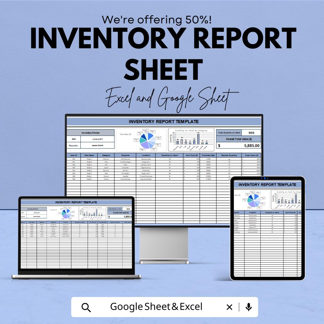 Inventory Report Sheet - Excel & Google Sheets Template for Tracking and Managing Stock