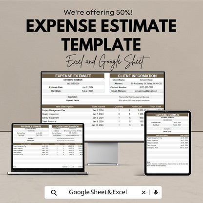 Expense Estimate Template | Excel & Google Sheet | Cost Breakdown | Budget Planning | Project Expense Tracker | Estimate Sheet for Business