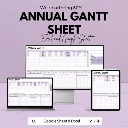 Annual Gantt Chart Template | Excel & Google Sheets | Project Management and Scheduling Tool