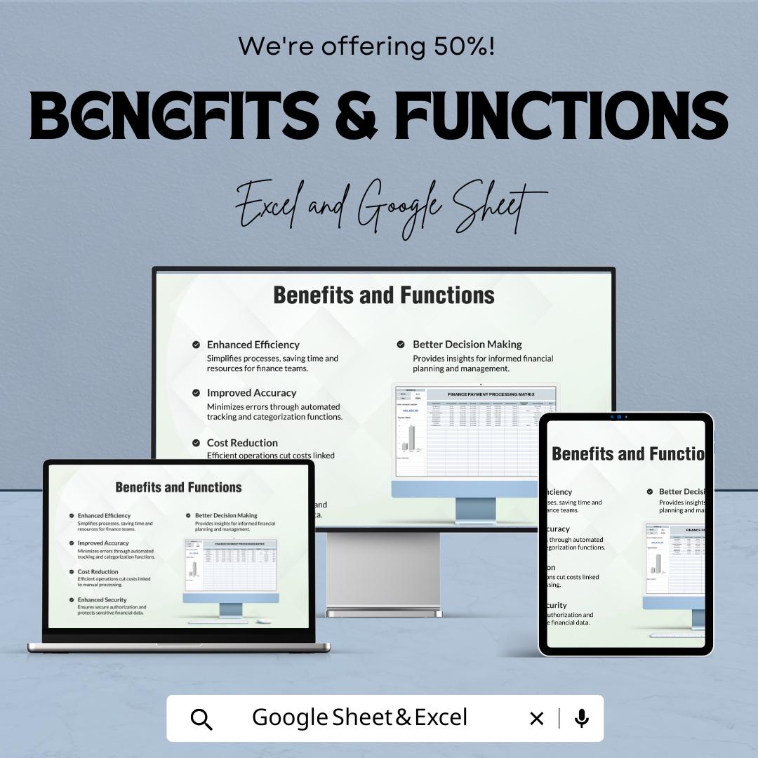Finance Payment Processing Matrix Template | Payment Log & Vendor Tracker | Transaction Management Sheet | Payment Status Tracker