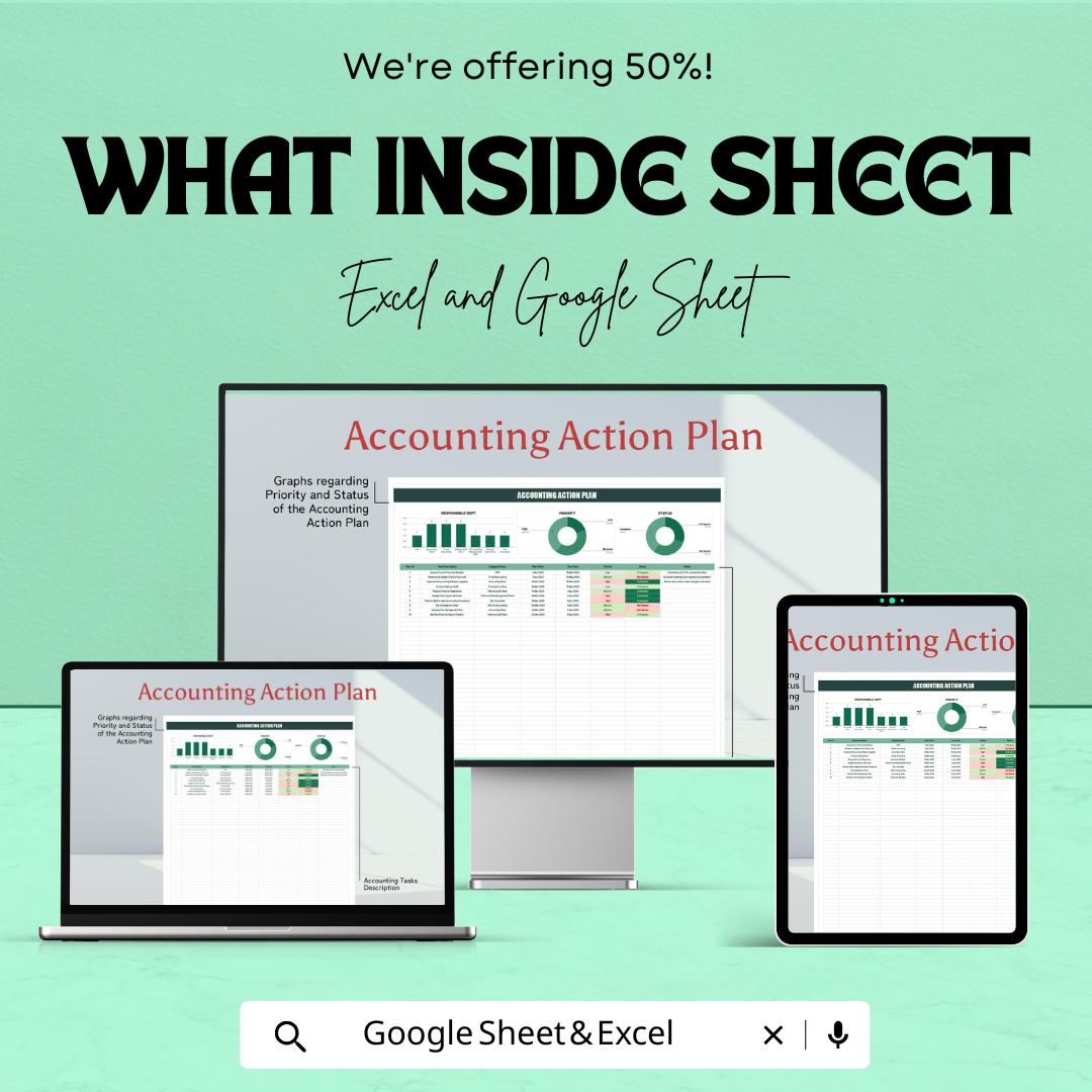 Accounting Action Plan Template | Financial Action Tracker | Business Task Planner | Accounting Workflow Spreadsheet