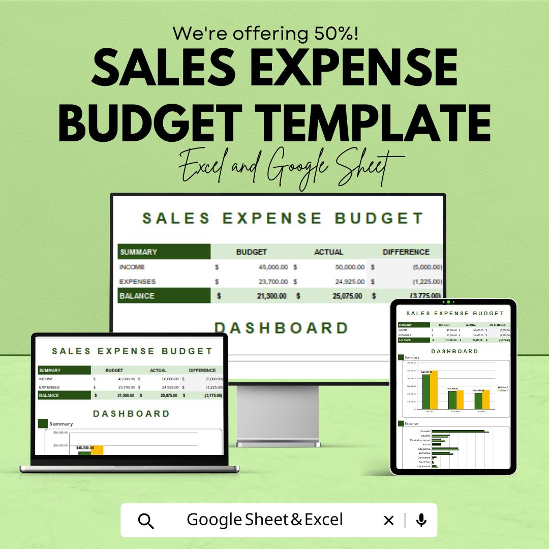 Sales Expense Budget Template Excel & Google Sheets | Sales Cost Tracker | Expense Budget Dashboard | Business Expense Planner