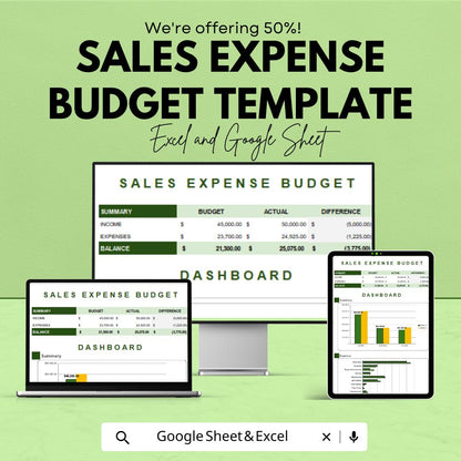 Sales Expense Budget Template Excel & Google Sheets | Sales Cost Tracker | Expense Budget Dashboard | Business Expense Planner