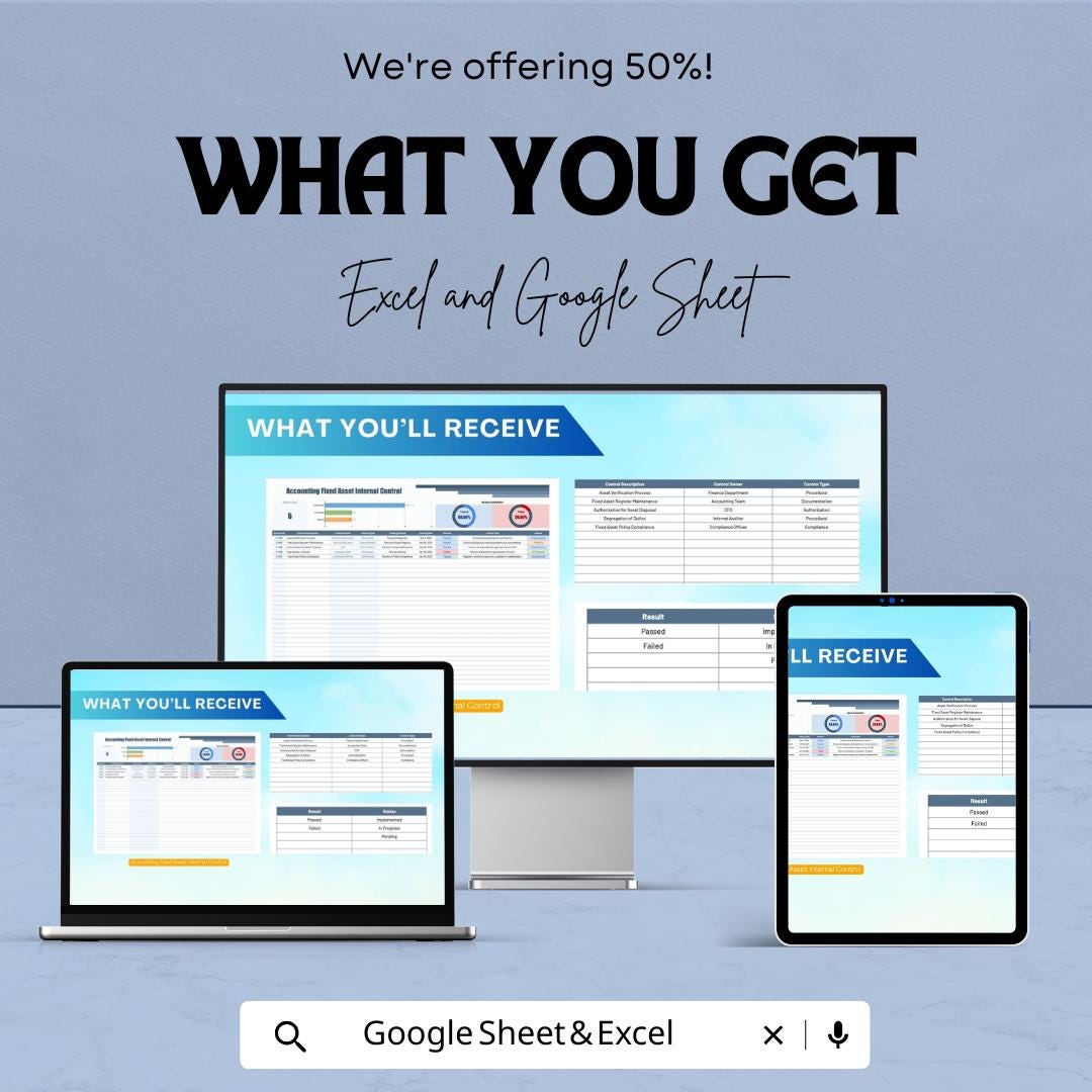 Accounting Fixed Asset Internal Control Template | Asset Tracking & Compliance Sheet |  Internal Control Checklist | Audit Tool