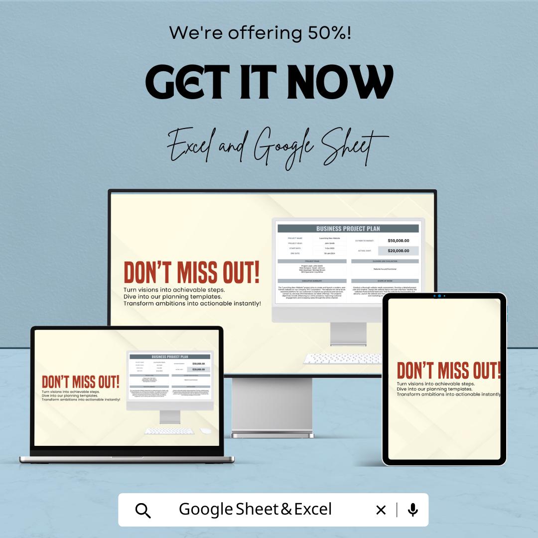 Business Project Plan Sheet | Excel & Google Sheets | Editable Project Tracker | Planning Template | Budget + Timeline + Team Details