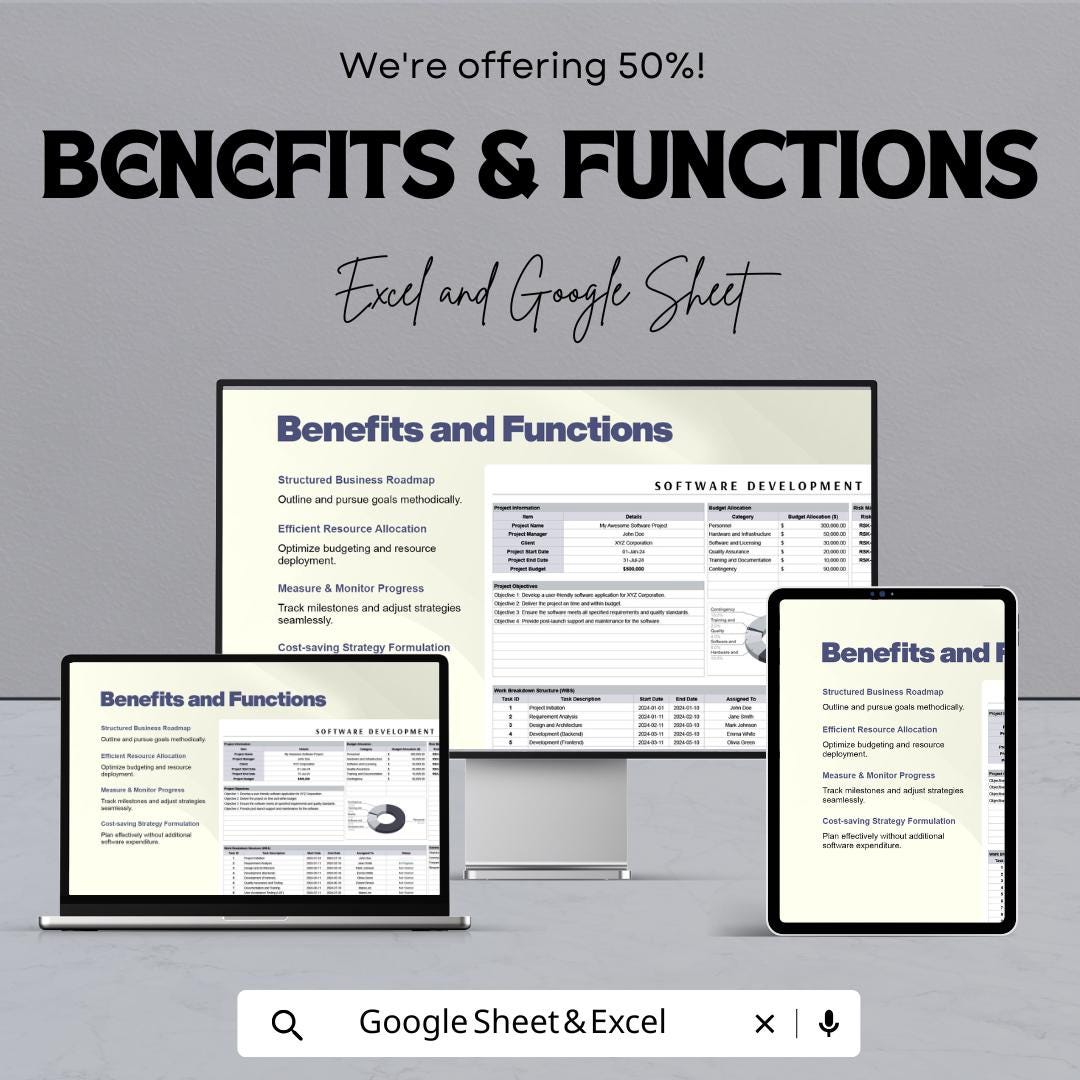 Software Development Project Plan Sheet – Editable Google Sheet and Excel | Gantt Chart Template | Software Task & Budget Tracker
