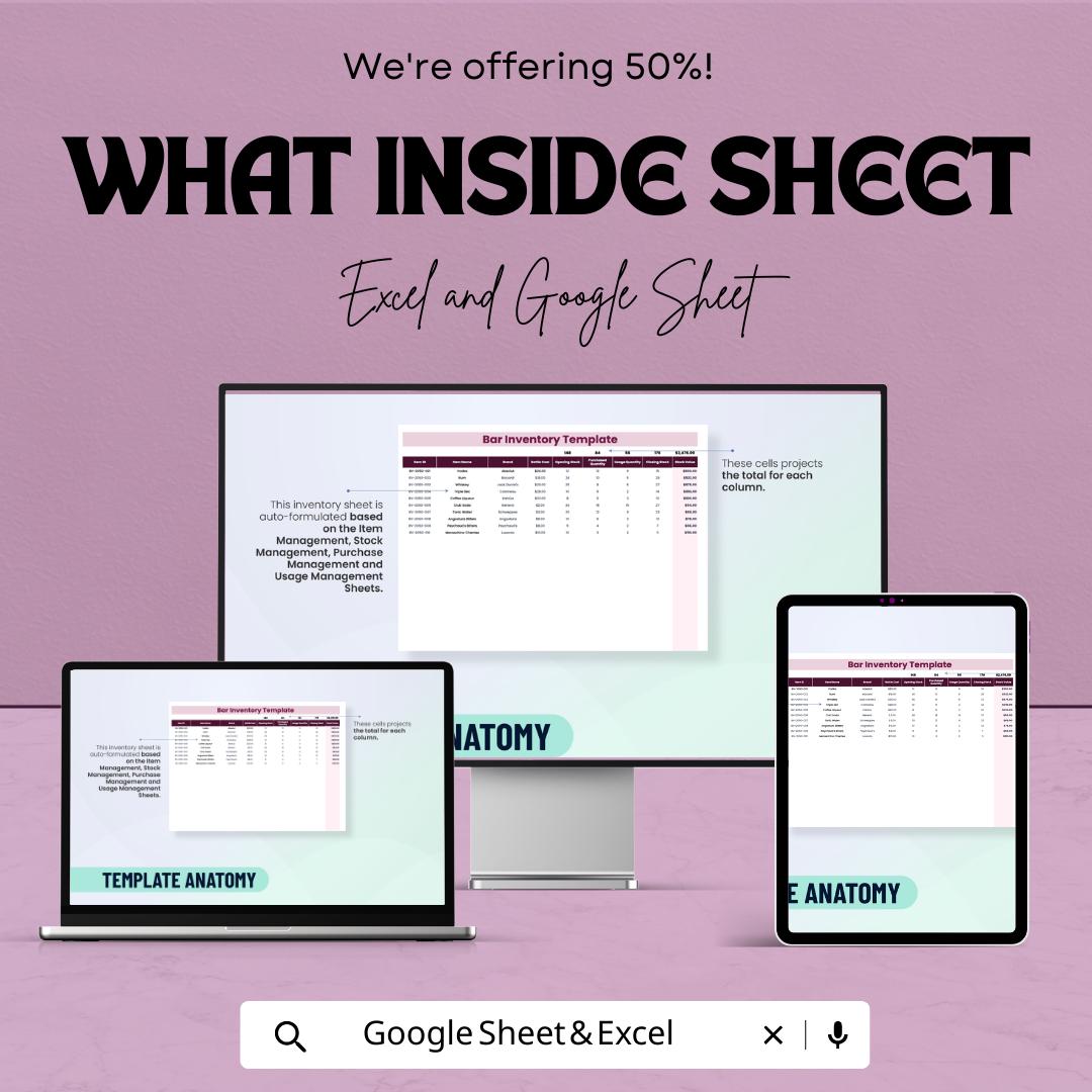 Bar Inventory Template | Excel and Google Sheets Bar Stock Management Spreadsheet | Liquor Inventory Tracker | Restaurant Inventory Sheet