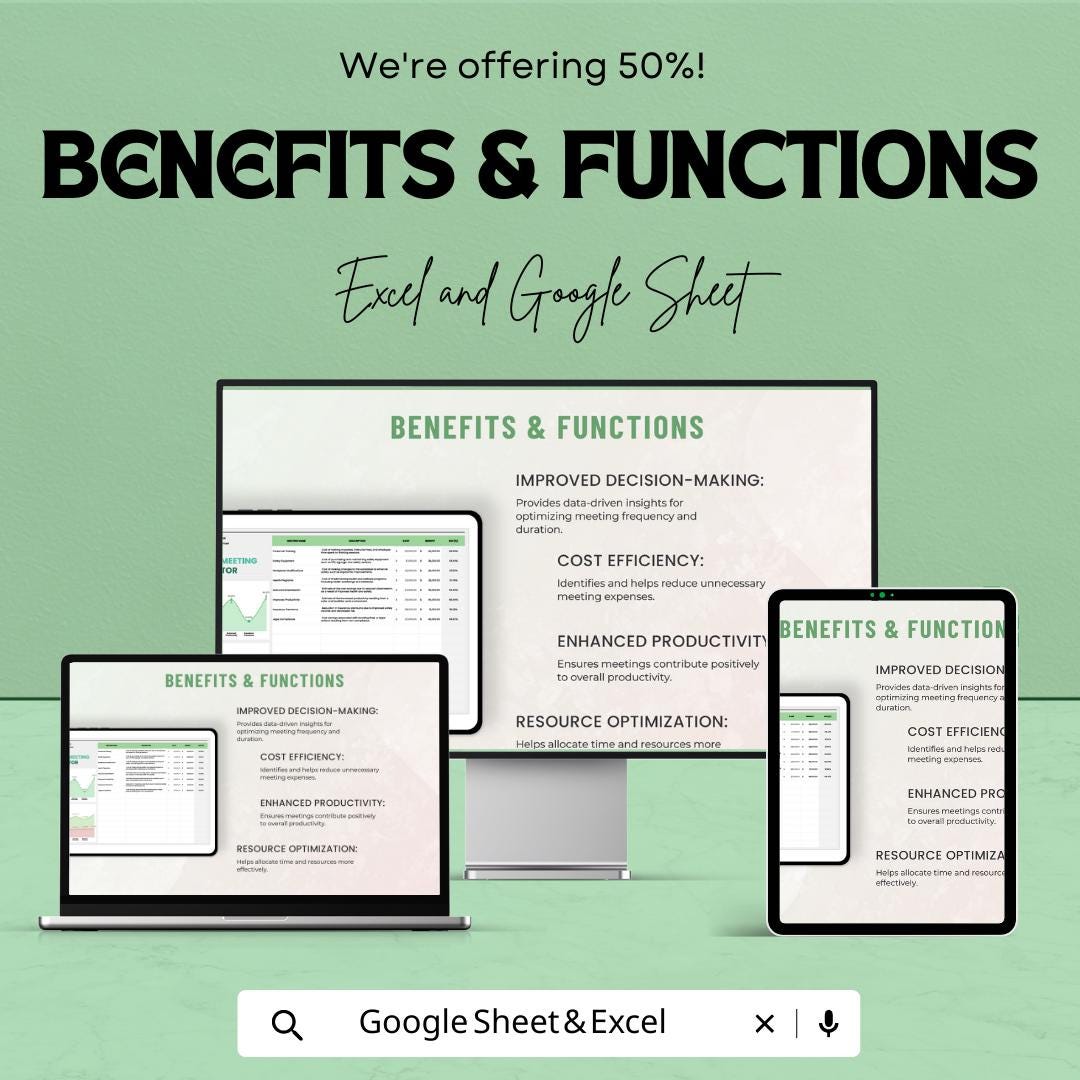 Administration Meeting ROI Calculator Template | Meeting Cost Analysis Spreadsheet | ROI Calculator | Productivity Tracking Tool