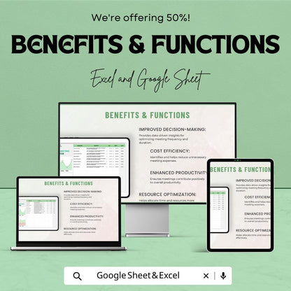 Administration Meeting ROI Calculator Template | Meeting Cost Analysis Spreadsheet | ROI Calculator | Productivity Tracking Tool