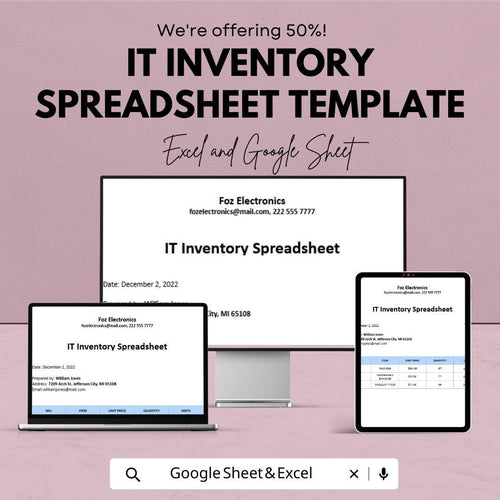 IT Inventory Spreadsheet Template |  IT Asset Tracker | Hardware & Software Inventory Log | IT Asset Management Sheet