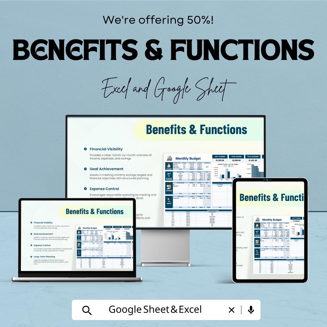 Monthly Budget Templates | Expense Tracker & Income Planner | Excel and Google Sheets Budget Template | Personal Finance Monthly Planner