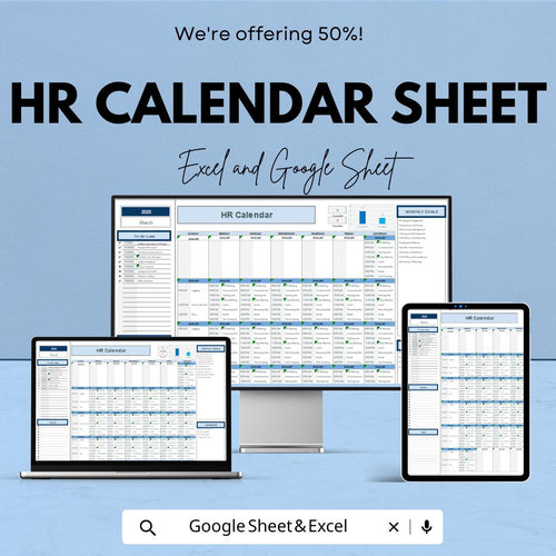 HR Calendar Sheet | Excel & Google Sheet Template for HR Schedule Management | 50% Off Now