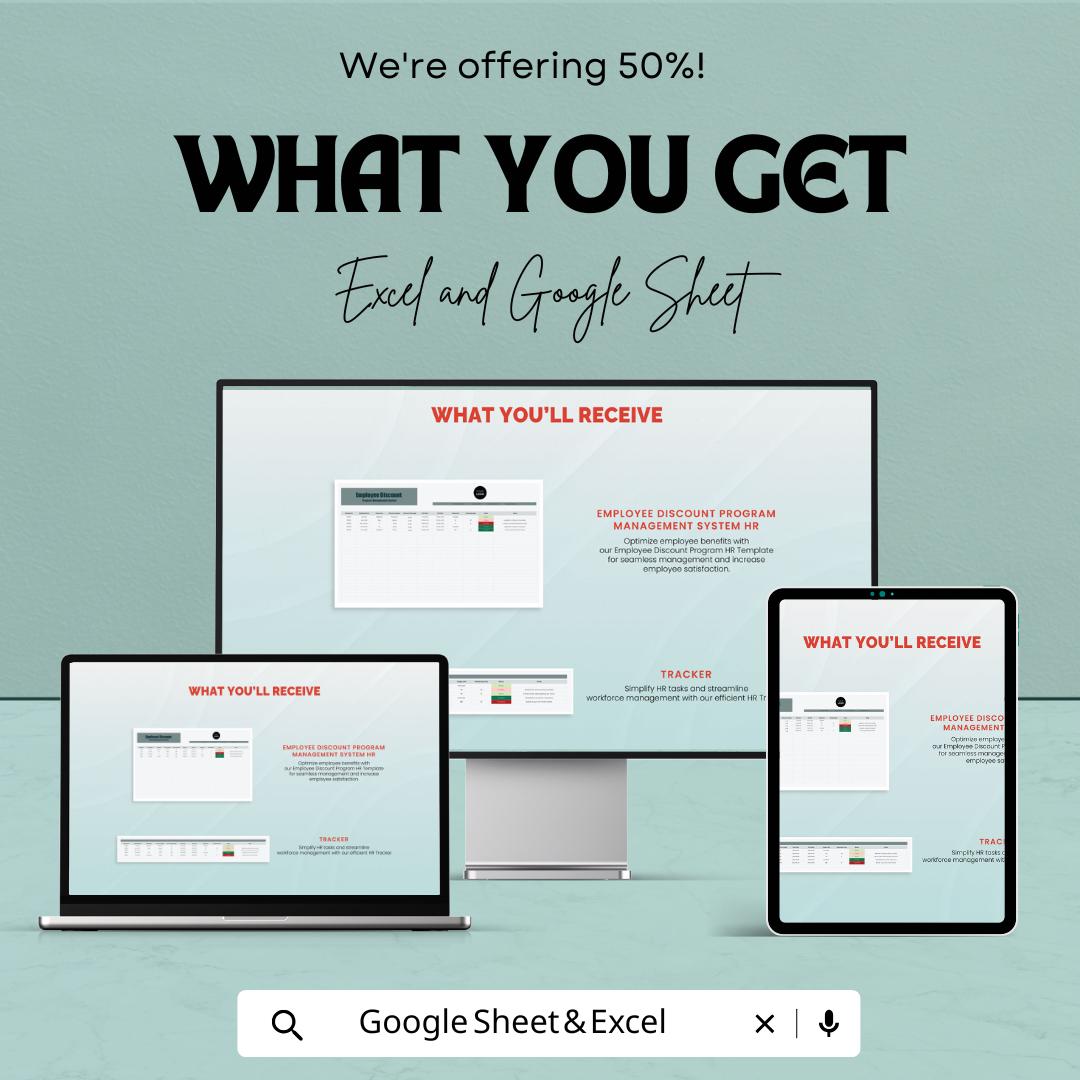 Employee Discount Program Management System HR Template | Staff Discount Tracker | Excel and Google Sheets HR Spreadsheet