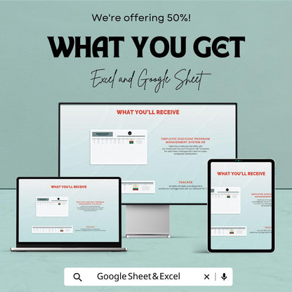 Employee Discount Program Management System HR Template | Staff Discount Tracker | Excel and Google Sheets HR Spreadsheet