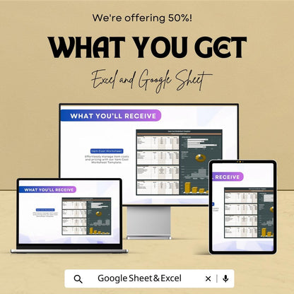 Item Cost Worksheet Template | Excel and Google Sheet | Track Project Costs, Profit Margins & Pricing