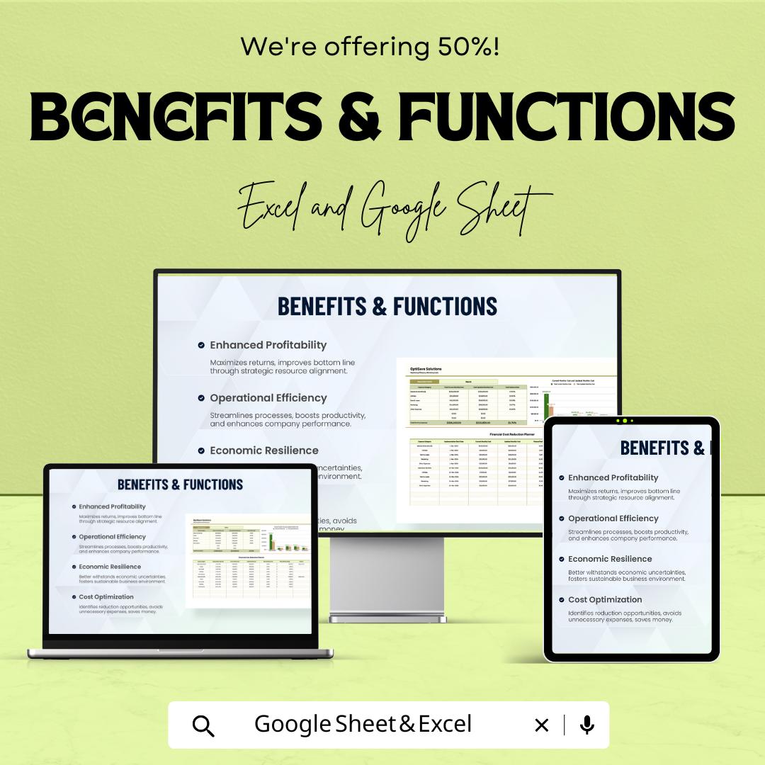 Financial Cost Reduction Planner Sheet | Excel and Google Sheet Template for Budgeting & Expense Management