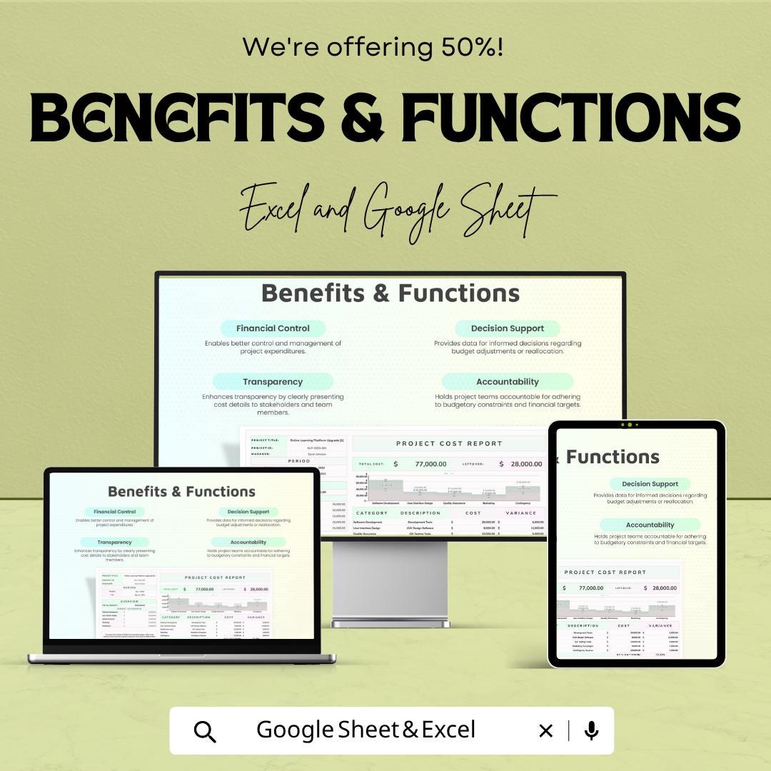 Project Cost Report Template | Budget Tracking Spreadsheet | Expense Management Report | Financial Analysis Dashboard |