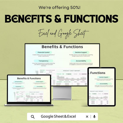 Project Cost Report Template | Budget Tracking Spreadsheet | Expense Management Report | Financial Analysis Dashboard |