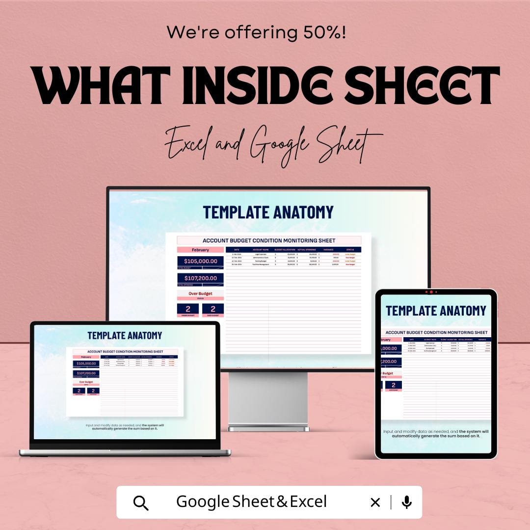 Account Budget Condition Monitoring Sheet Template | Budget Tracker Excel & Google Sheets | Financial Management Dashboard | Budget Planner