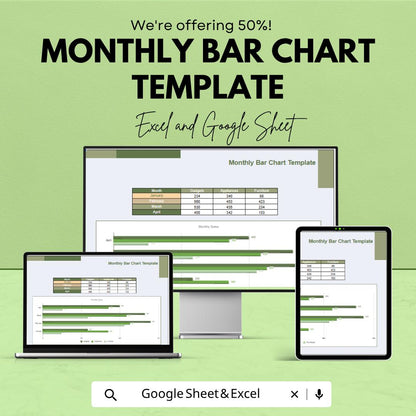 Monthly Sales Tracker Excel Template | Bar Chart Dashboard Google Sheets | Monthly Report Spreadsheet | KPI Performance Tracker |