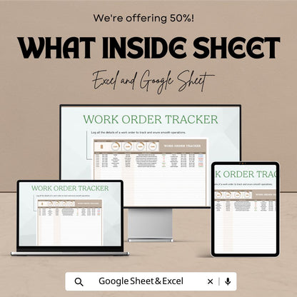 Work Order Tracker Template | Excel & Google Sheets Maintenance Log | Job Order Management Dashboard