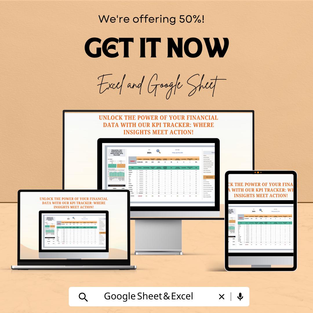 Financial Key Performance Indicators (KPI) Tracker Sheet | Excel & Google Sheets Template | Track Business Performance  |