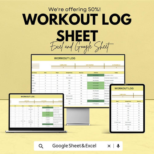 Workout Log Sheet | Fitness Tracker | Excel & Google Sheets | Exercise Planner | Training Log | Workout Schedule | Printable Fitness Sheet