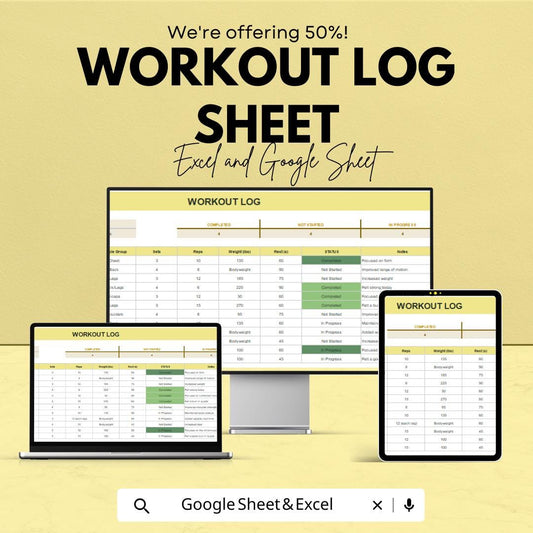 Workout Log Sheet | Fitness Tracker | Excel & Google Sheets | Exercise Planner | Training Log | Workout Schedule | Printable Fitness Sheet