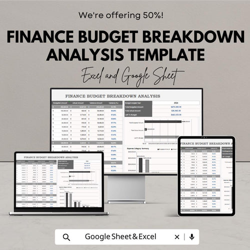 Finance Budget Breakdown Analysis Template | Budget Planner Spreadsheet | Monthly & Yearly Expense Tracker