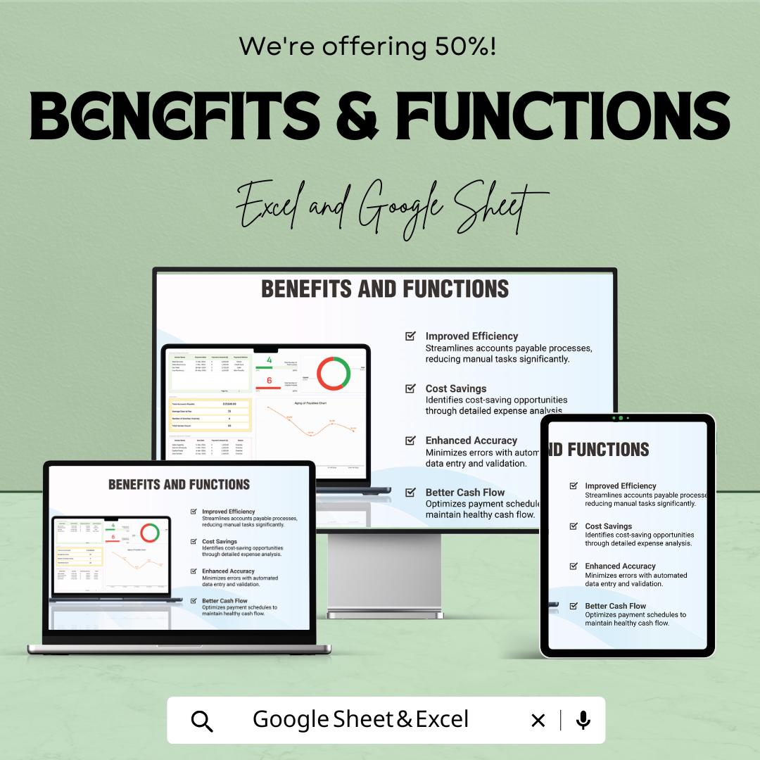 Accounts Payable Management Dashboard Template | Invoice Tracker Spreadsheet | Vendor Payment Tracker | Excel & Google Sheets Template