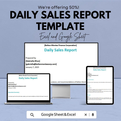 Daily Sales Report Template | Excel & Google Sheets | Business Sales Tracker | Printable Sales Log | Store Sales Summary Spreadsheet
