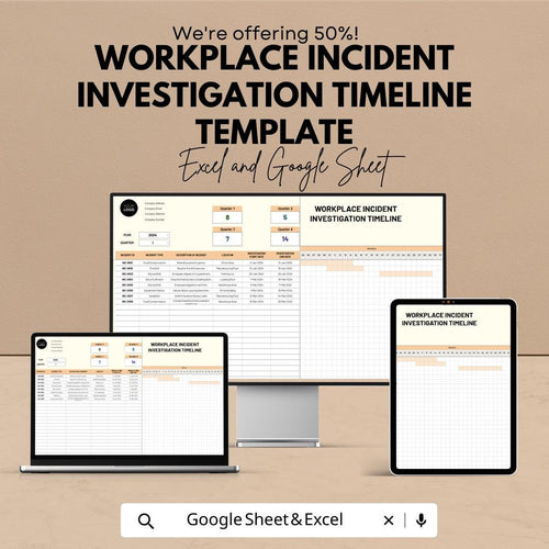 Workplace Incident Investigation Timeline Template | Safety Incident Tracker |  Investigation Log | Incident Report Timeline Sheet