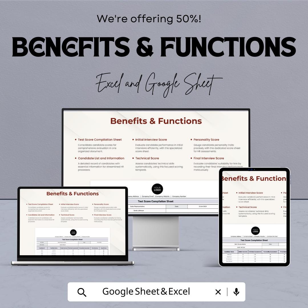 Test Score Compilation Sheet HR Template, Candidate Evaluation Spreadsheet, Interview Score Tracker