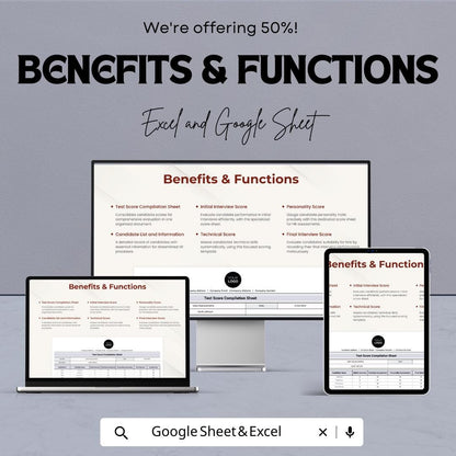Test Score Compilation Sheet HR Template, Candidate Evaluation Spreadsheet, Interview Score Tracker