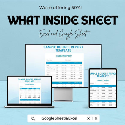 Budget Report Template | Excel & Google Sheets | Monthly Financial Tracker | Income Expense Report | Editable Budget Spreadsheet