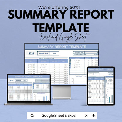 Summary Report Template | Business Summary Sheet | Sales Report Dashboard | Monthly Performance Tracker | Editable Report Spreadsheet