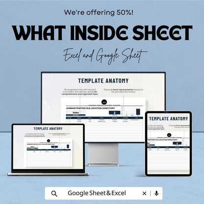 Administration File Location Directory Template, Excel & Google Sheets File Tracker, Office File Index, Document Management Spreadsheet