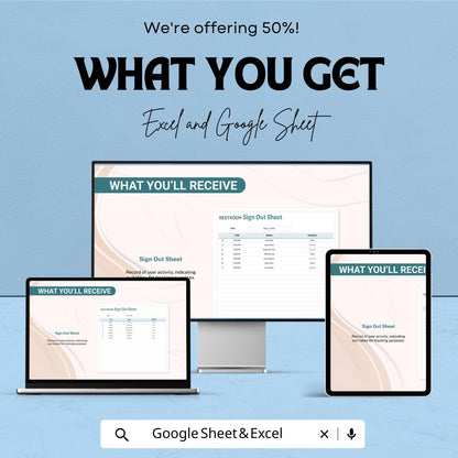 Restroom Sign Out Sheet | Excel & Google Sheets | Bathroom Log Template | Restroom Monitoring Sheet | Printable Bathroom Tracker