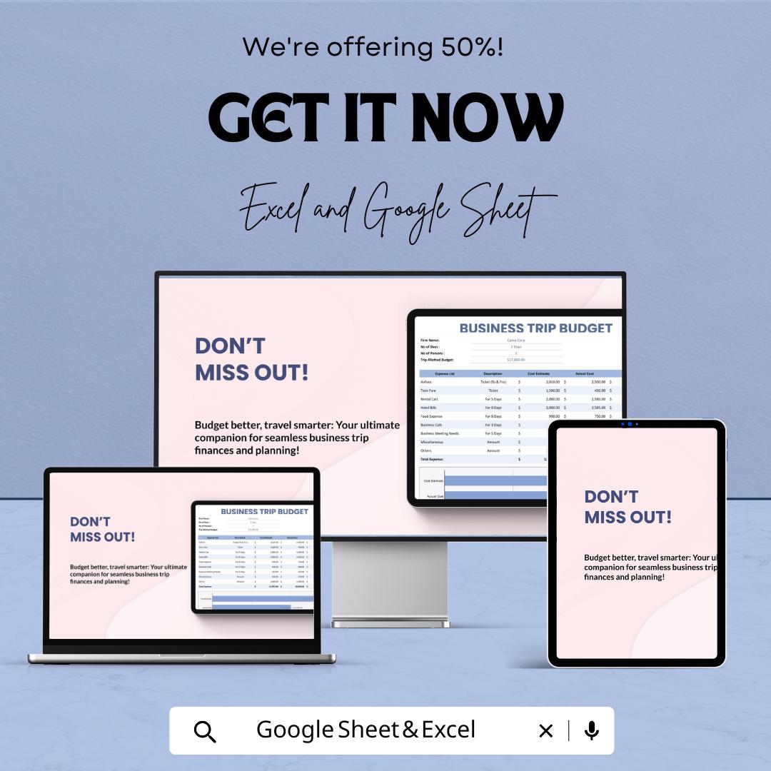 Business Trip Budget Template, Travel Expense Tracker, Corporate Travel Planner, Trip Cost Spreadsheet, Excel & Google Sheets