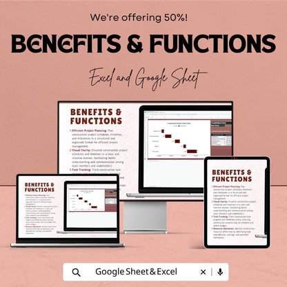 Construction Bar Chart Template | Construction Gantt Chart Spreadsheet | Project Timeline Planner | Construction Schedule Template |