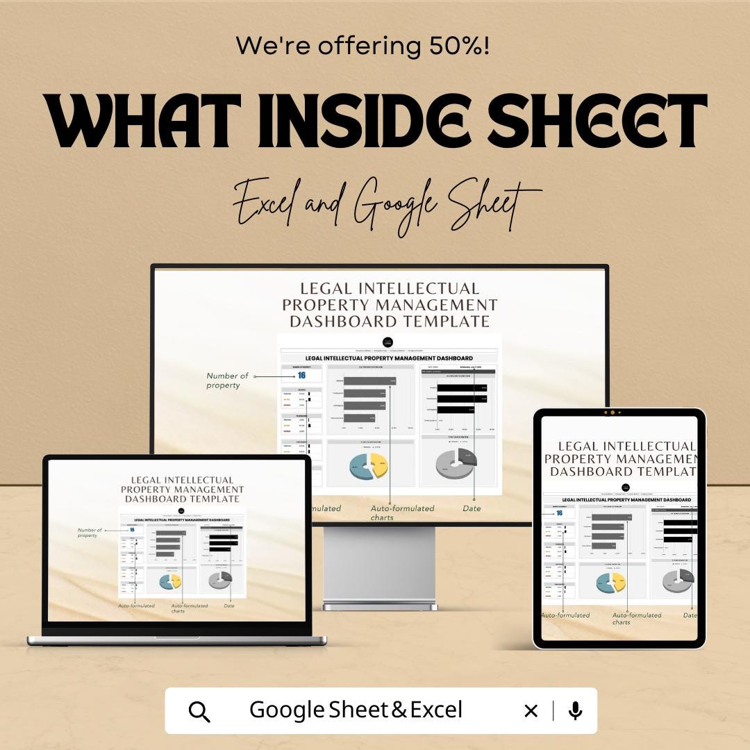 Legal Intellectual Property Management Dashboard Template, IP Portfolio Tracker, Patent & Trademark Dashboard