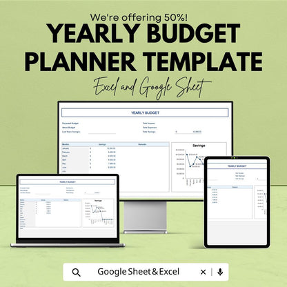 Yearly Budget Planner Template Excel Google Sheets | Annual Budget Spreadsheet | Personal Finance Tracker | Household Budget Planner |