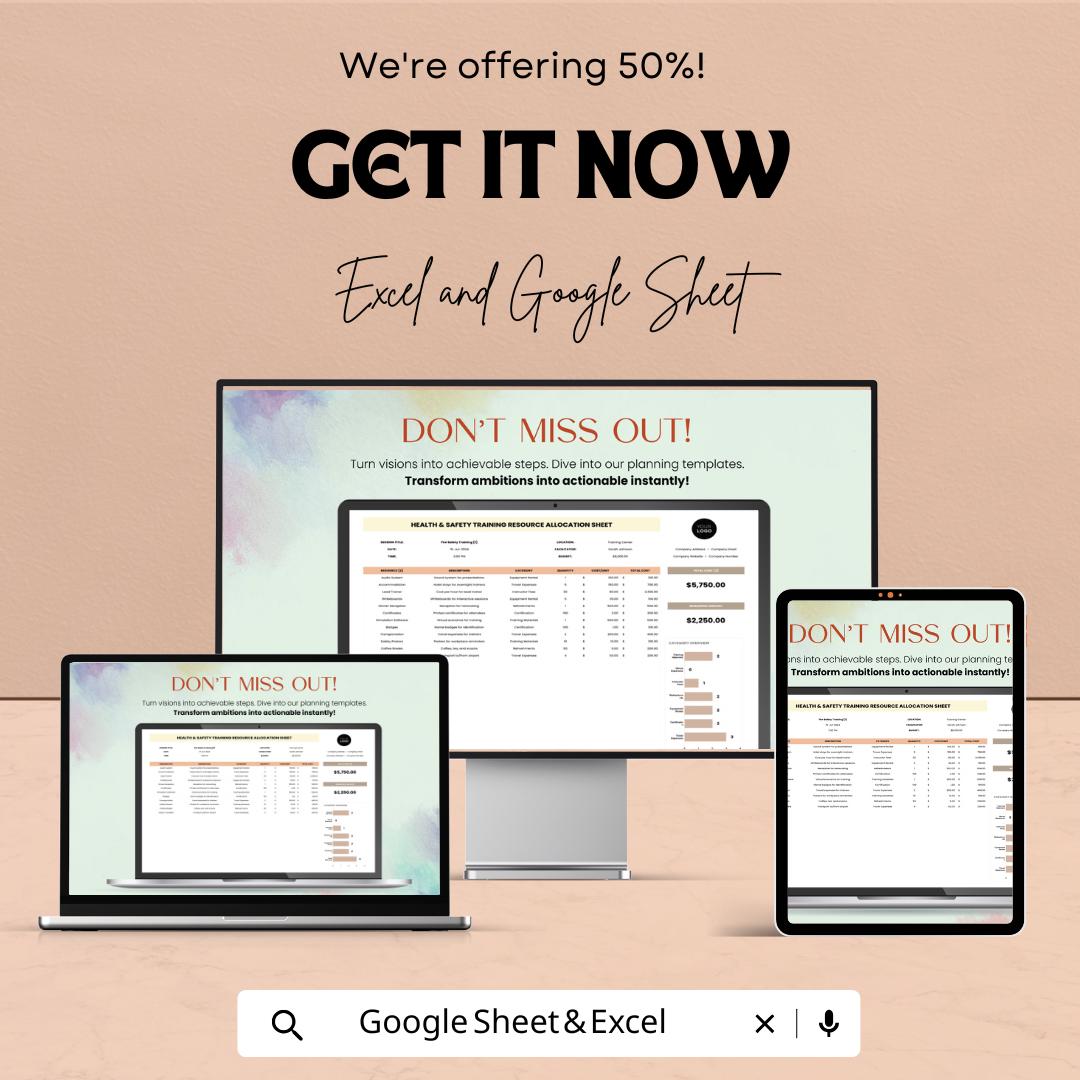 Health & Safety Training Resource Allocation Sheet Template | Training Budget Planner | Safety Program Management Template