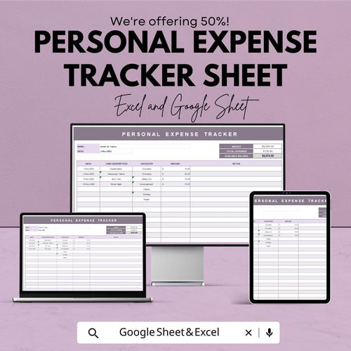 Personal Expense Tracker Sheet - Excel & Google Sheets Template for Budgeting and Financial Planning