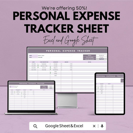 Personal Expense Tracker Sheet - Excel & Google Sheets Template for Budgeting and Financial Planning